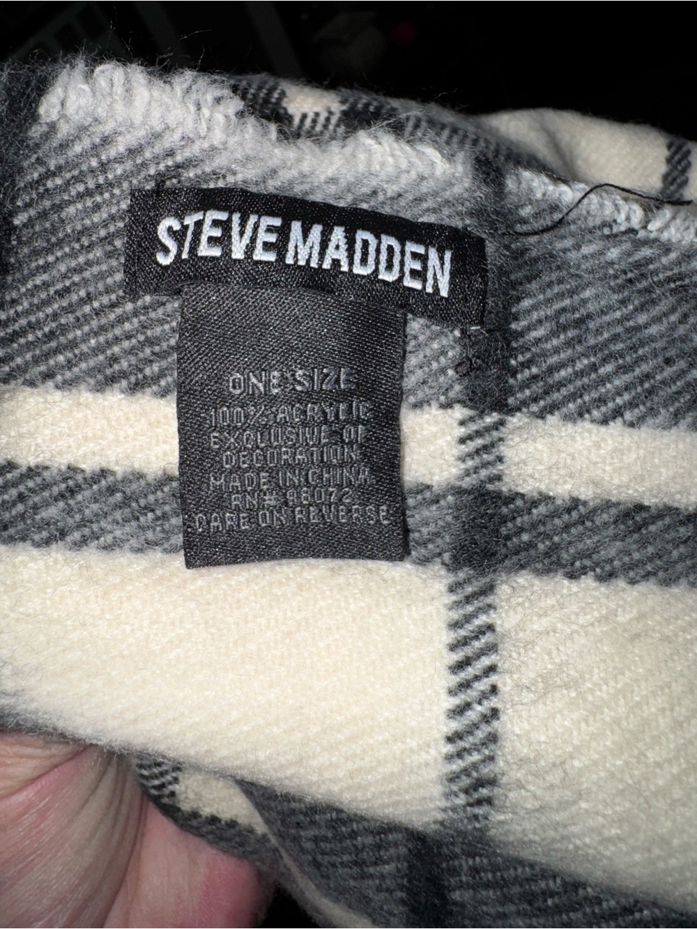 Steve Madden Black and Cream Plaid Scarf